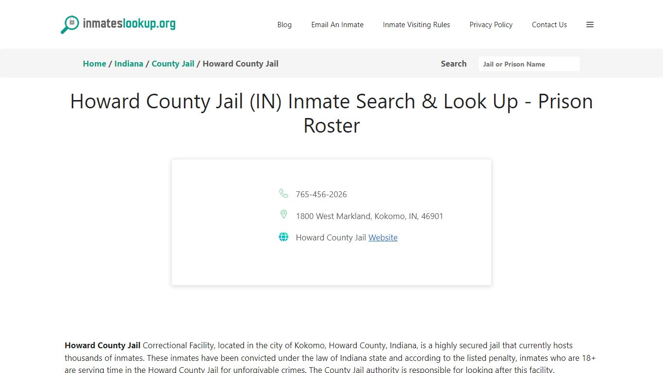 Howard County Jail (IN) Inmate Search & Look Up - Prison Roster